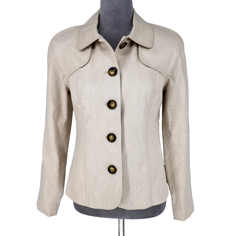 Magaschoni Jacket Petites 2P Beige Linen Blend Lined Blazer Career Coastal